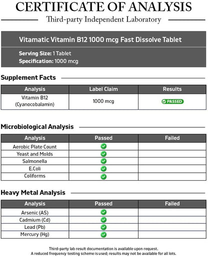 Vitamatic Vitamin B12 1000 mcg Fast Dissolve Tablets – Natural Berry Flavour – 365 Tablets per Bottle – Supports Energy Metabolism & Nervous System Health