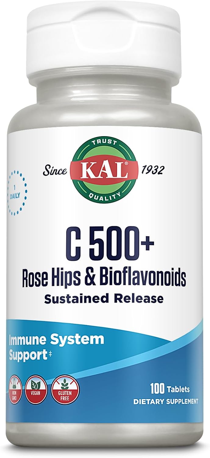 KAL C 500+ Sustained Release Tablets – Vitamin C with Rose Hips and Bioflavonoids – 100 Tablets - görsel 1