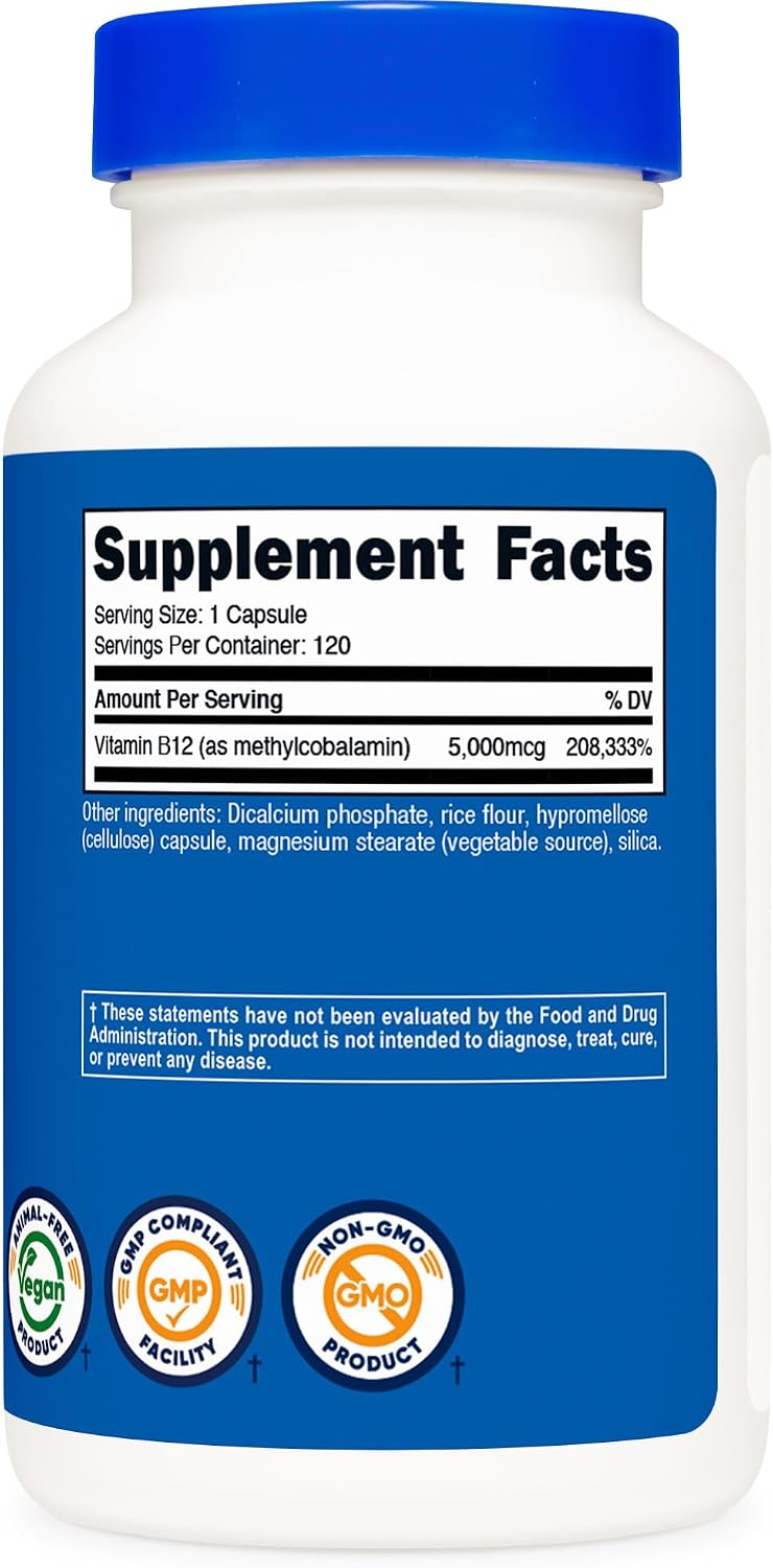 Nutricost Vitamin B12 (Methylcobalamin) 5000mcg, 120 Capsules - görsel 5