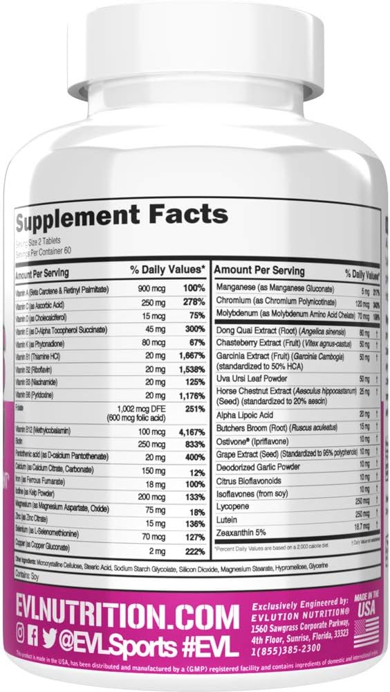 Evlution Nutrition Women's Multivitamin - Full Spectrum Vitamins & Minerals, Immune Health, Skin, Hair, Bone & Eye Health, 120 Tablets - görsel 5