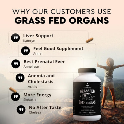 Ancestral Supplements Grass-Fed Beef Organ Supplement – Whole Body Wellness Blend, 180 Capsules