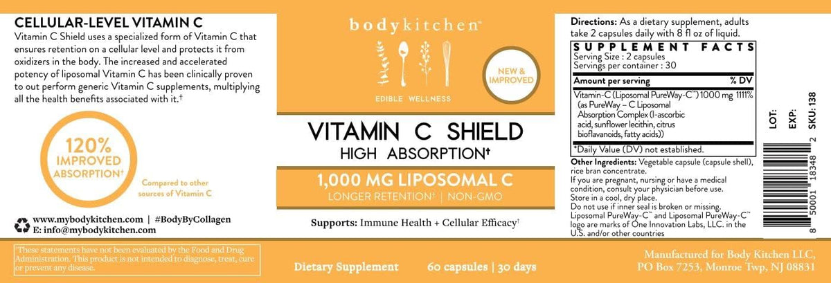 Body Kitchen Liposomal Vitamin C Shield – 1000mg PureWay-C, High Absorption, Non-GMO, 60 Veggie Caps - görsel 5