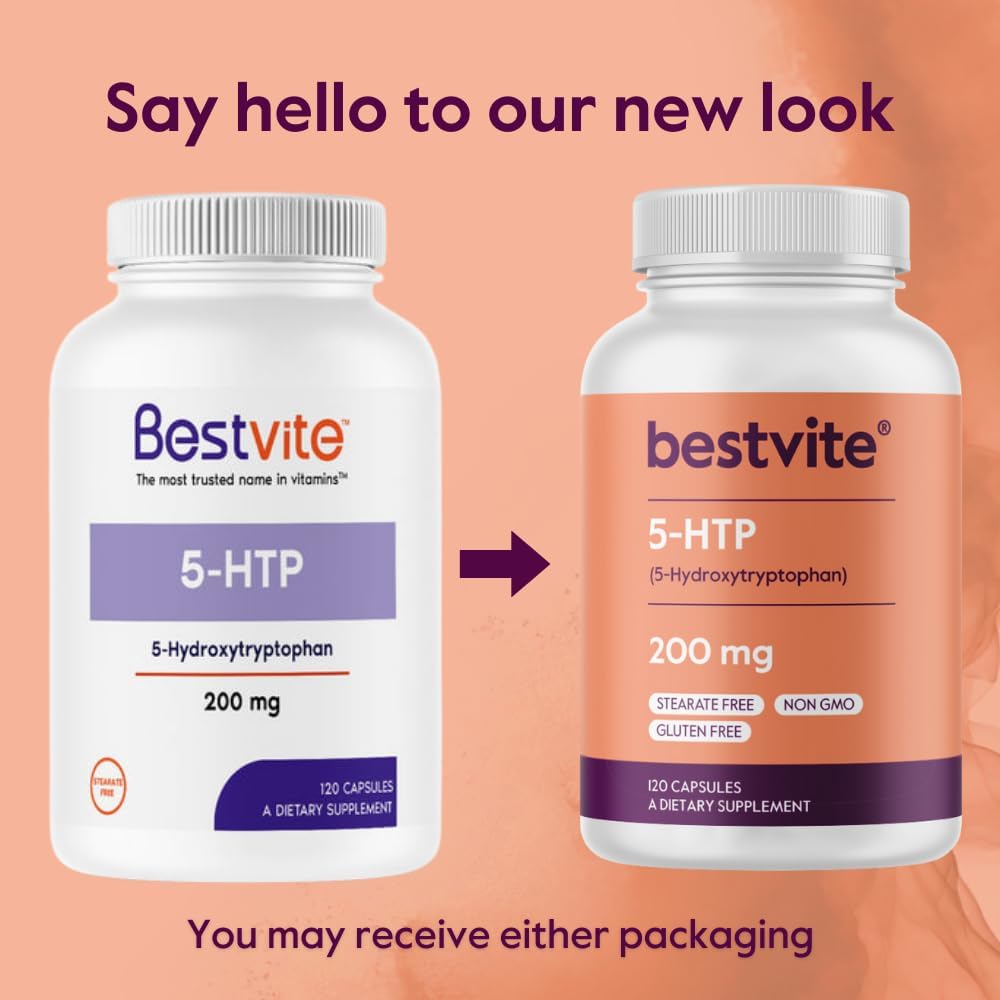BESTVITE 5-HTP 200mg per Capsule - 240 Capsules - Pure Griffonia Extract, No Stearates, Gluten-Free, Non-GMO - görsel 6