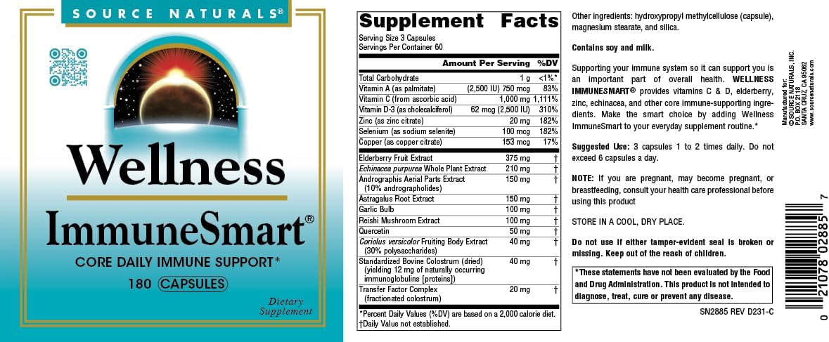 Source Naturals Wellness ImmuneSmart – Daily Immune Support, 180 Capsules - görsel 4