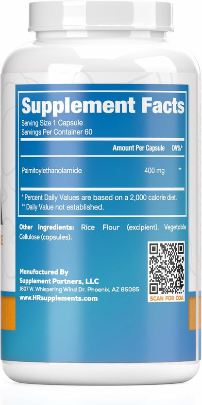Harvest Naturals Palmitoylethanolamide (PEA) 400mg Capsules - 60 Capsules