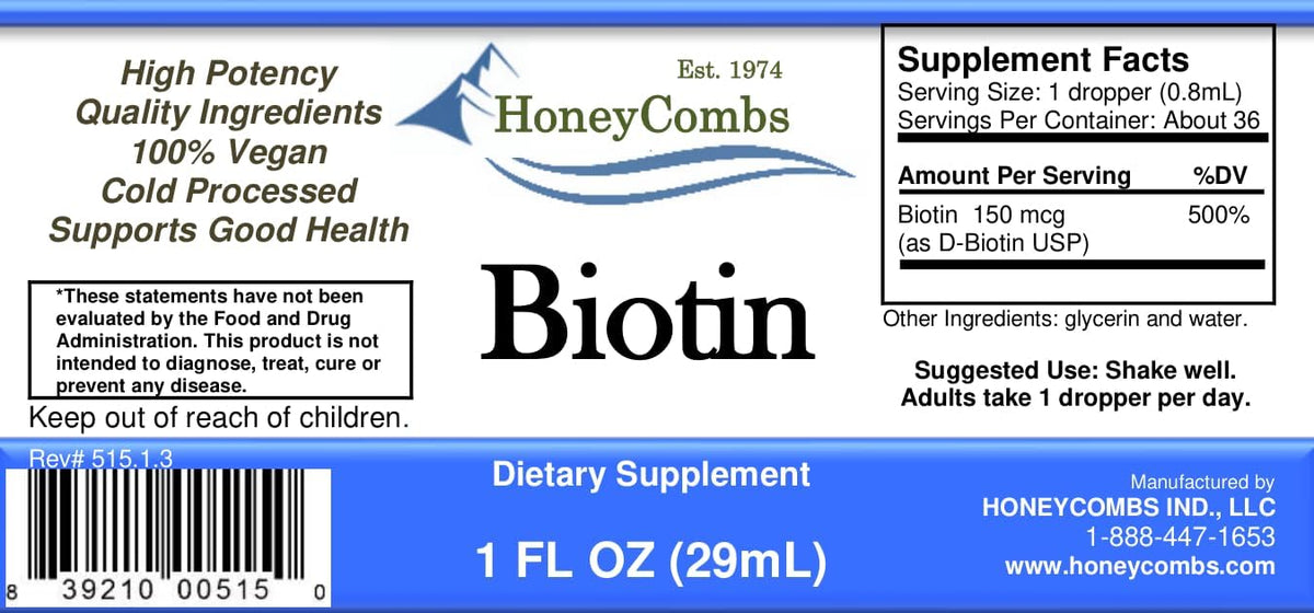 HoneyCombs B7 Drops - 500% DV Biotin Liquid Food Supplement for Hair, Skin & Nails - görsel 2