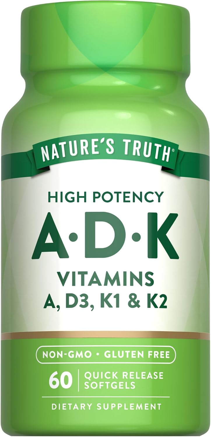 Nature's Truth Vitamin ADK - 60 Softgels - High Potency A, D3, K1 & K2 - görsel 1