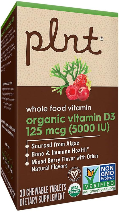 Organic Vitamin D3 125 mcg (5,000 IU) Whole Food Vitamin Mixed Berry (30 Chewable Tablets)