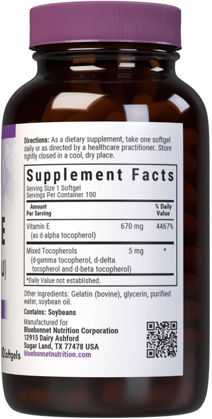 Bluebonnet Vitamin E 1000 IU Mixed Softgels, 100 Count