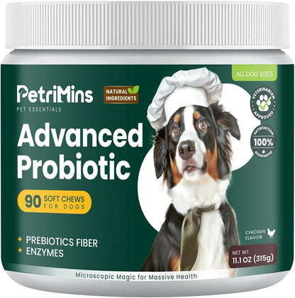 PetriMins Advanced Probiotic for Dogs, Digestive and Immune Support, 90 Chews, Chicken Flavour