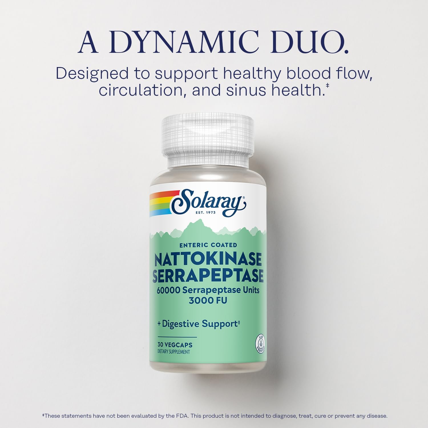 SOLARAY Nattokinase Serrapeptase Supplement - Enteric Coated - 3000 FU Nattokinase - Circulation and Sinus Support - 30 Veg Caps - görsel 3