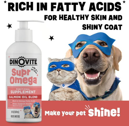 Dinovite SuprOmega Wild Caught Salmon Oil for Dogs and Cats - GM-Free Omega-3 Skin and Coat Supplement, 16 oz – Image 4