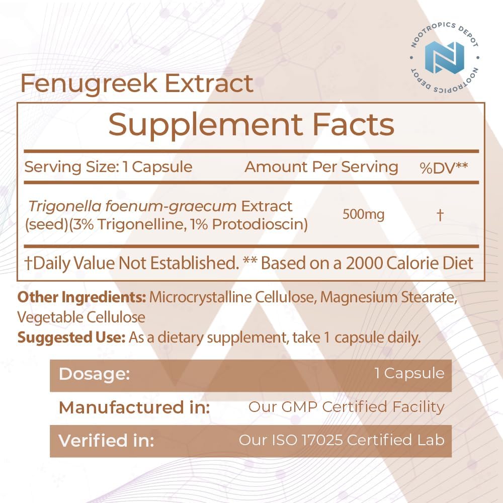 Nootropics Depot Fenugreek Extract Capsules (500mg, 60 capsules) - görsel 2