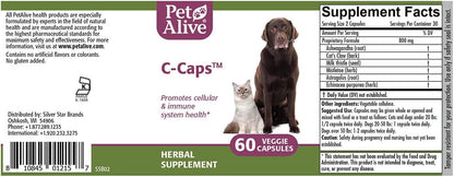 PetAlive C-Caps - All-Natural Herbal Supplement for Dogs and Cats - 60 Vegetable Capsules