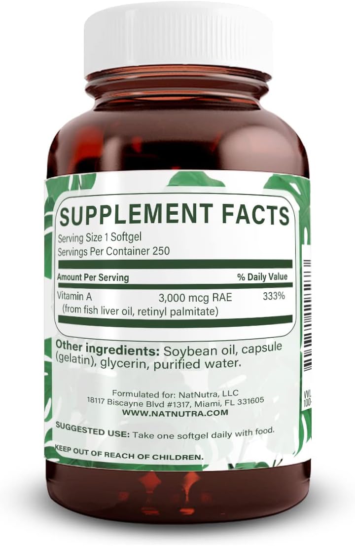 Natural Nutra Vitamin A 10,000 IU Softgels – High Potency Eye and Skin Vitamins – Gluten-Free, 250 Softgels - görsel 2