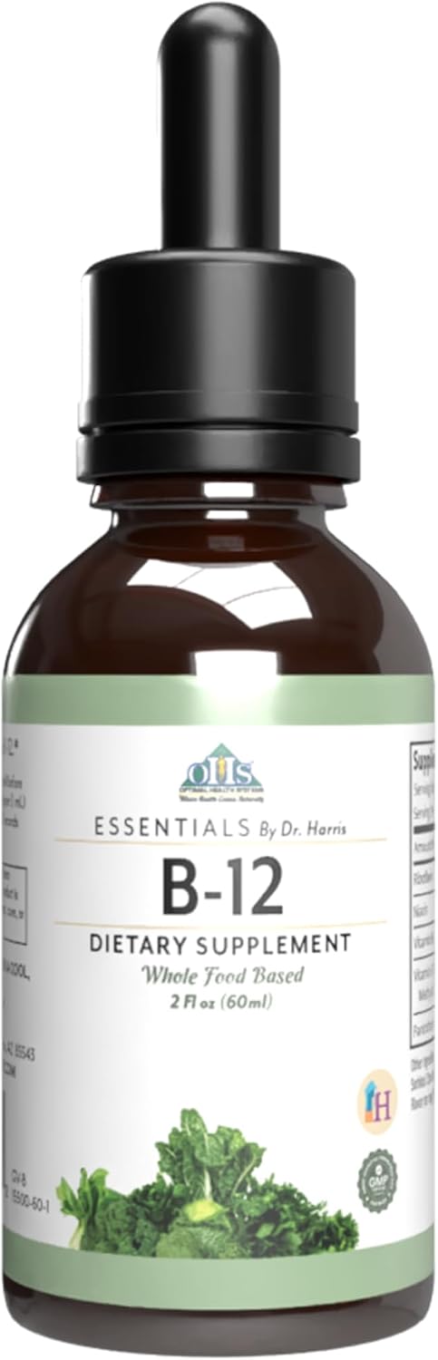 Optimal Health Systems Essential B-12 Drops: Whole Food B-12 for Energy, Red Blood Cell and Cognitive Support – Vegetarian, Non-GMO, Gluten-free, 60 mL - görsel 1