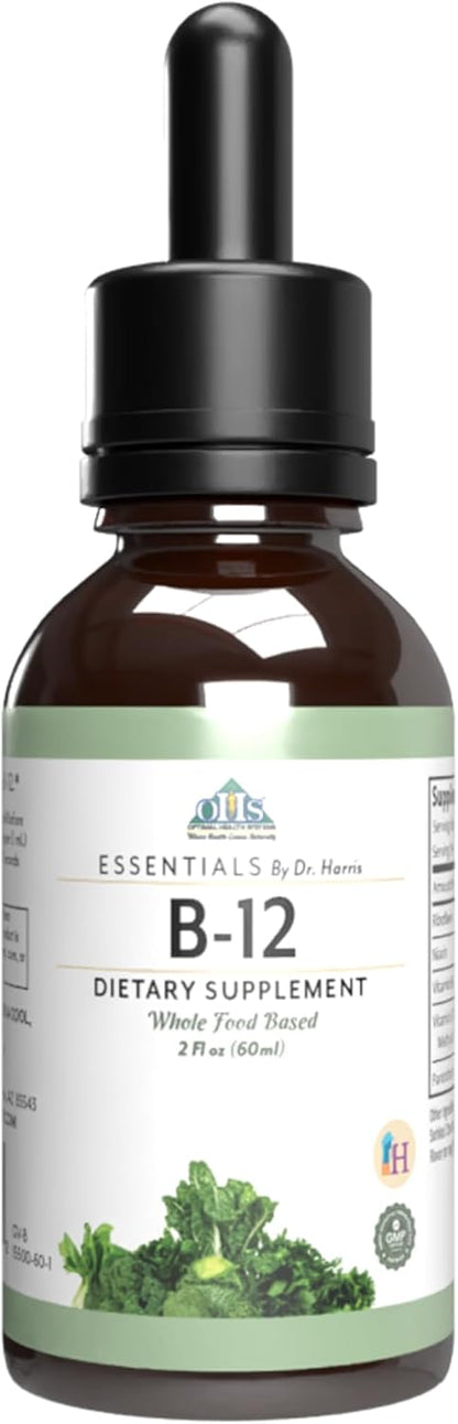 Optimal Health Systems Essential B-12 Drops: Whole Food B-12 for Energy, Red Blood Cell and Cognitive Support – Vegetarian, Non-GMO, Gluten-free, 60 mL