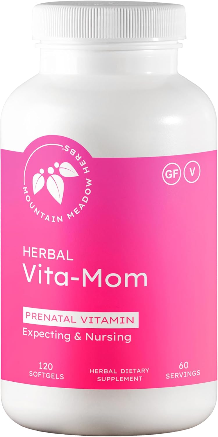 Mountain Meadow Herbal Vita-MOM Prenatal Vitamins – Herbal Food Supplement with 5-MTHF Folate, Iron & Organic Herbs – 120 Softgels (2-Month Supply) - görsel 1