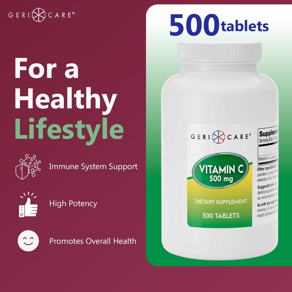 GeriCare Vitamin C 500 mg Tablets, 500 Tablets - görsel 4