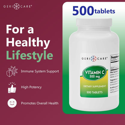 GeriCare Vitamin C 500 mg Tablets, 500 Tablets