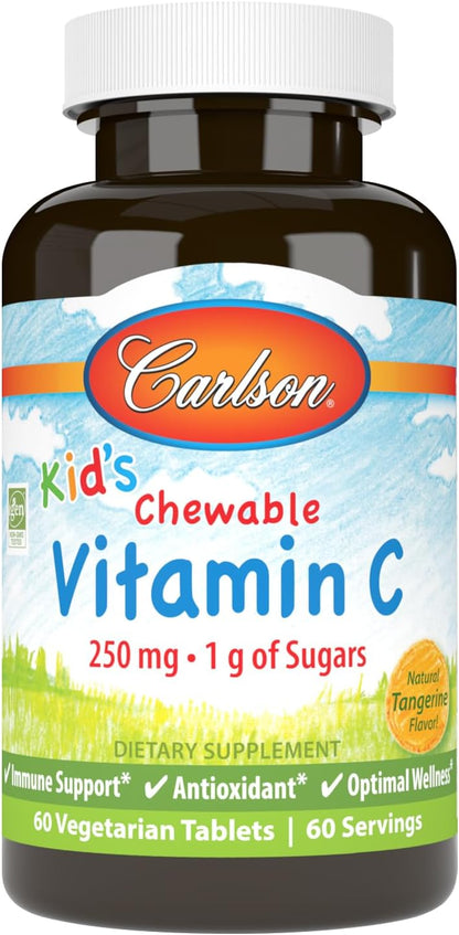 Carlson Children's Chewable Vitamin C, 250 mg, Tangerine, 60 Vegetarian Tablets