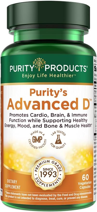 Purity Products Advanced D - Vitamin D3 Super Formula with K2, Zinc, Magnesium, Boron & Taurine - 60 Vegan Capsules - görsel 1