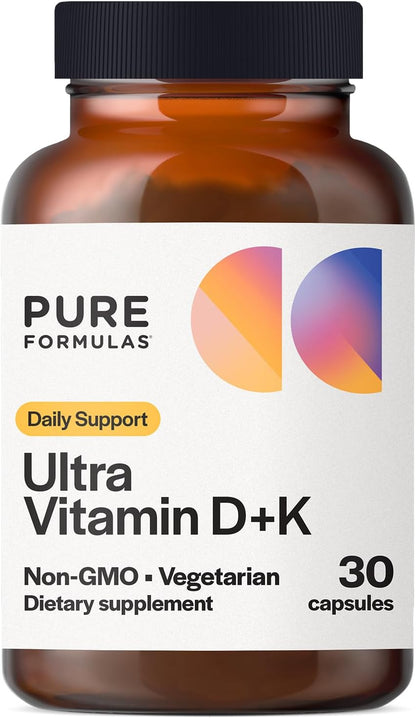 PureFormulas Vitamin D3 K2 5000 IU Supplement - Calcium Absorption, Bone & Immune Support, Soya-Free, Non-GMO, 60 Vegetarian Capsules