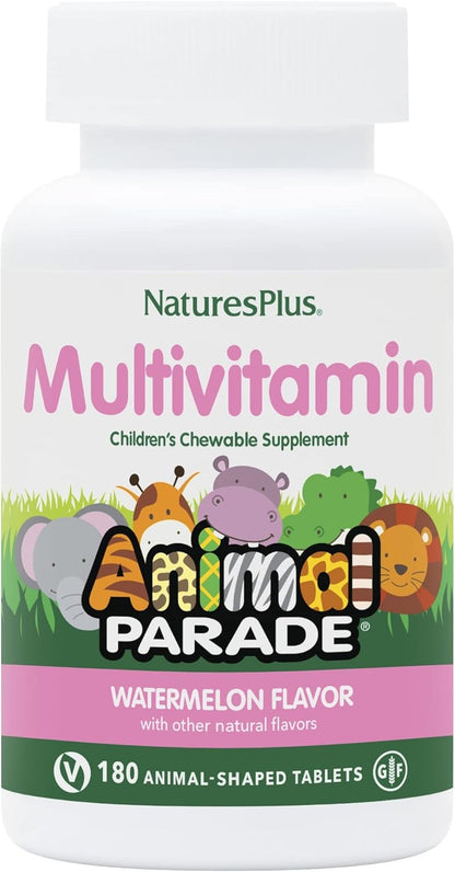 NaturesPlus Animal Parade Children's Chewable Multivitamin, Grape Flavour, 180 Animal-Shaped Tablets