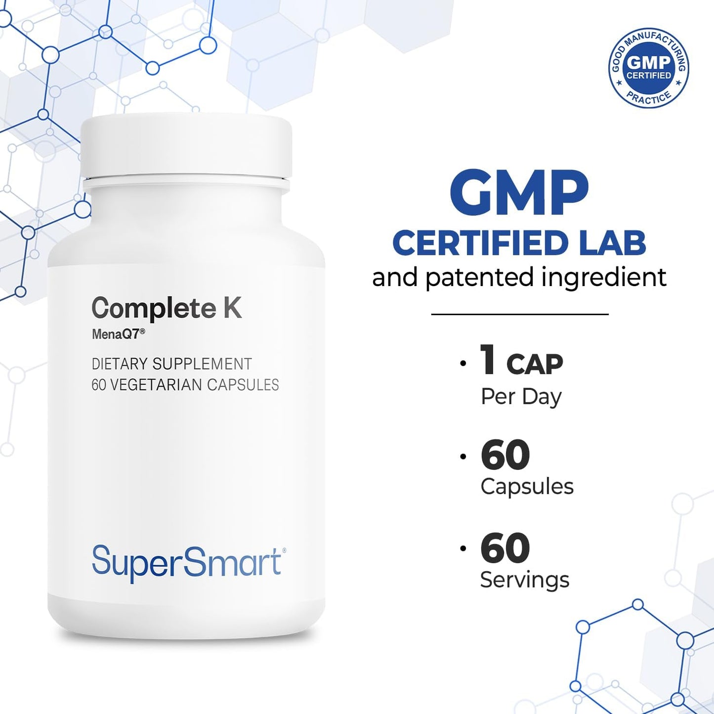 Supersmart - Complete K - with K1, K2 (MK4 + MK7) - Full Spectrum Vitamin K Supplement | Non-GMO & Gluten-free - 60 Vegetarian Capsules - görsel 5