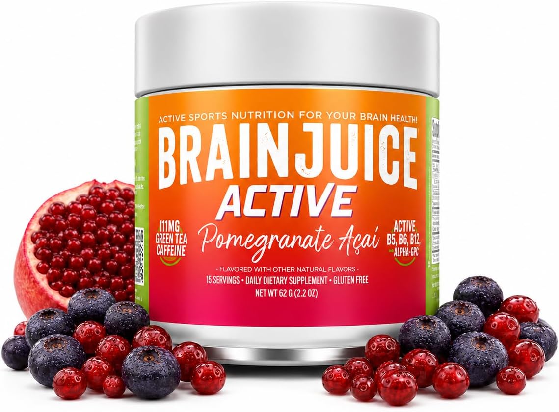 BrainJuice Nootropics Brain Support Supplement – Active Pomegranate Acai (15 Servings) - görsel 1