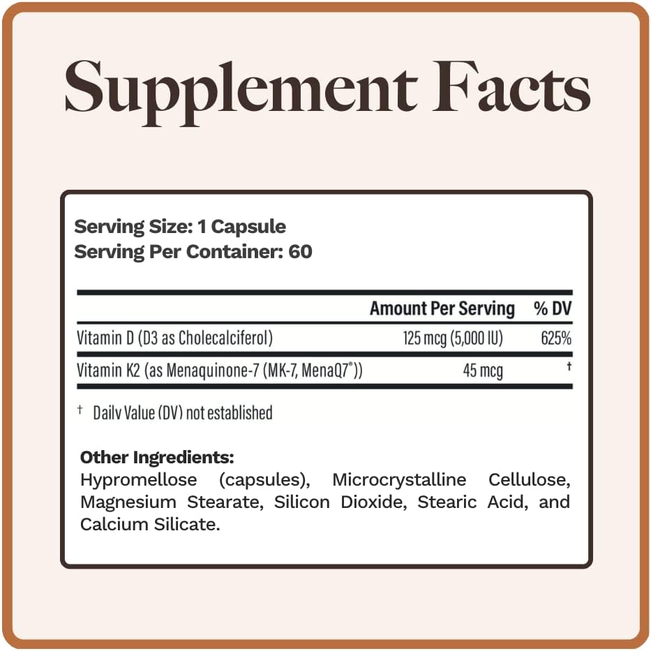 Utzy Naturals Vitamin K2 + D3 | High Strength K2 (MenaQ7) & D3 5000 IU | 60 Capsules - görsel 3