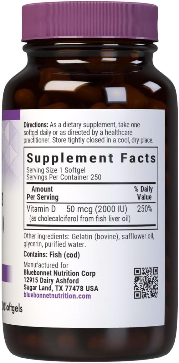 Bluebonnet Nutrition Vitamin D3 2000 IU – 250 Softgels - görsel 2