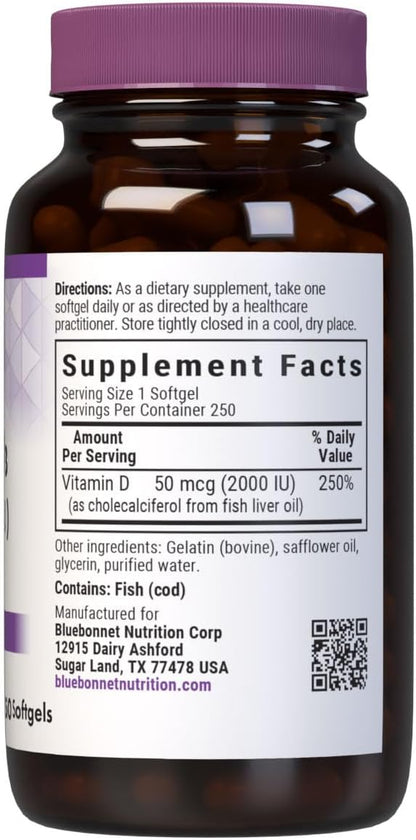Bluebonnet Nutrition Vitamin D3 2000 IU – 250 Softgels