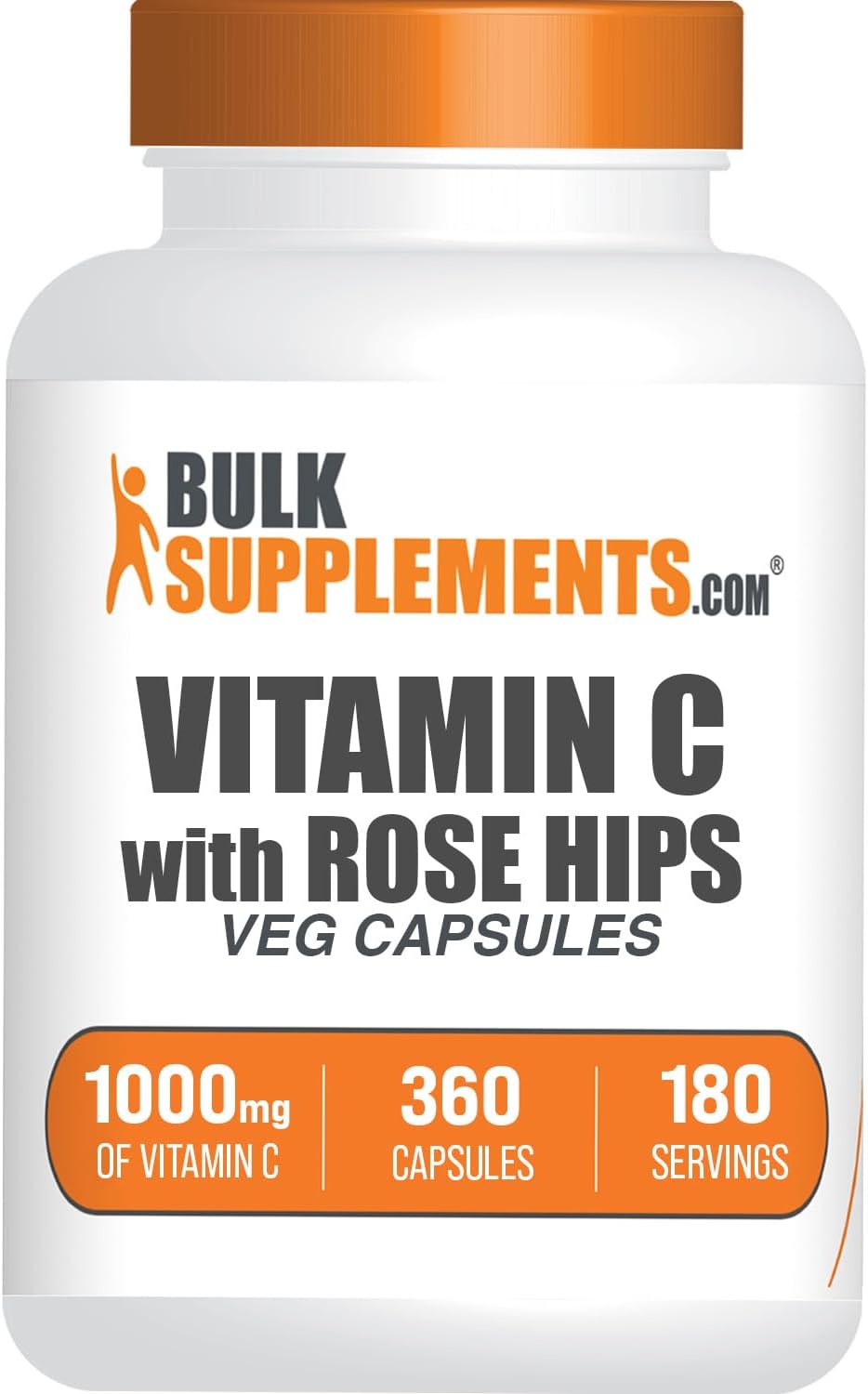 BulkSupplements.com Vitamin C with Rose Hips Capsules - 1000mg, 360 Count - görsel 1