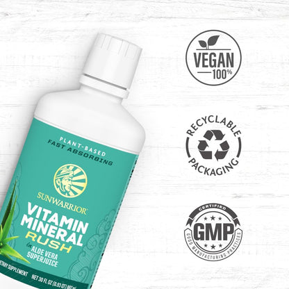Sunwarrior Vitamin Mineral Rush - Liquid Multivitamin with Aloe Vera, 887 ml