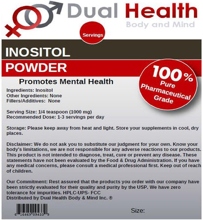 Dual Health Body & Mind Inositol Powder (227 g) - Pure Vitamin B8, 1000mg per Serving