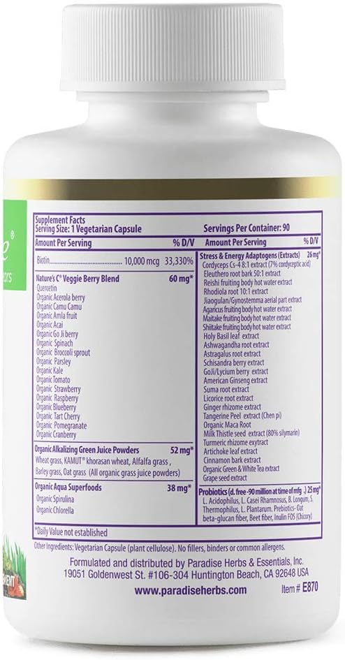 Paradise Herbs Earth's Blend Biotin Supplement, Hair, Skin & Nails, Whole Body Health, Vegan, Non-GMO, 90 Vegetarian Capsules - görsel 2