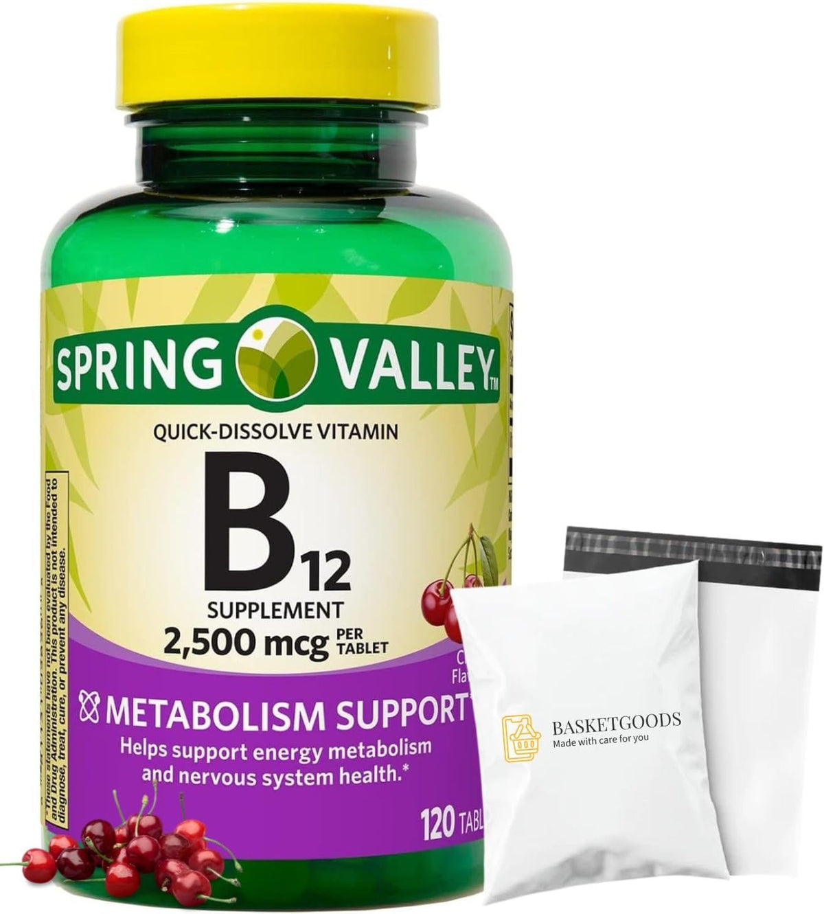 Spring Valley Vitamin B12 2500 mcg Quick-Dissolve Tablets - 120 Tablets (Vegan, Cherry Flavour) - görsel 1