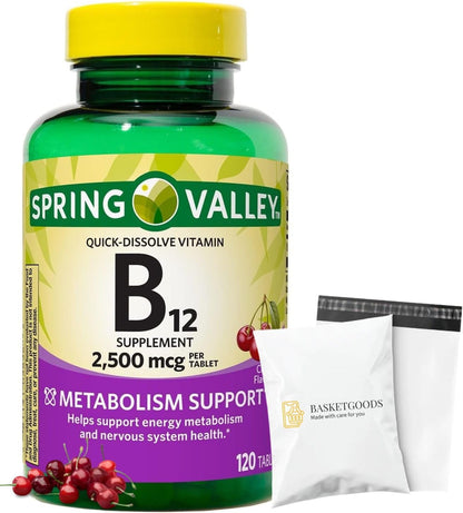 Spring Valley Vitamin B12 2500 mcg Quick-Dissolve Tablets - 120 Tablets (Vegan, Cherry Flavour)