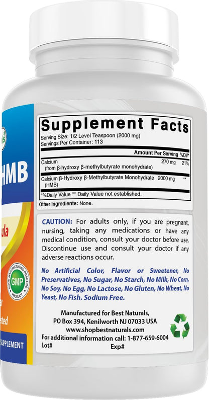 Best Naturals HMB (Beta-Hydroxy Beta-Methylbutyrate) Pure Powder 227g