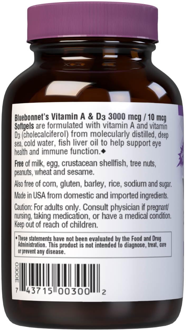 Bluebonnet Nutrition Vitamin A & D3 10,000 IU/400 IU – 100 Softgels - görsel 8