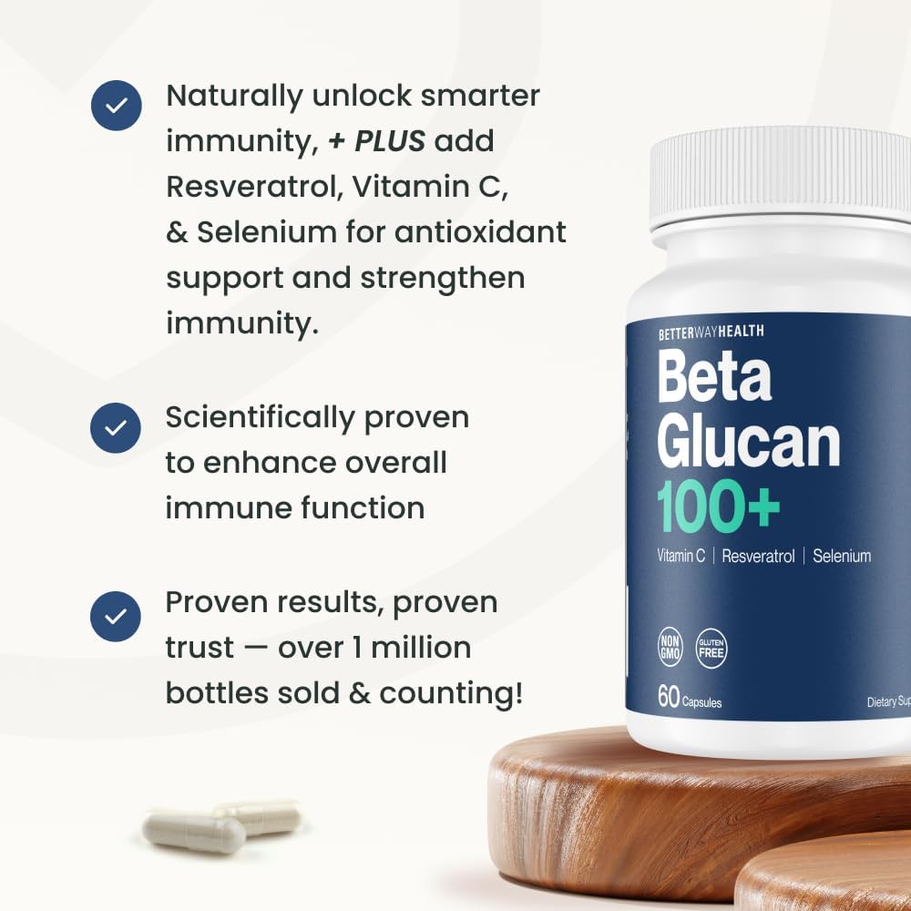 Better Way Health Advanced Immune Readiness – 1,3/1,6 Beta Glucan with Vitamin C, Selenium & Resveratrol – Immune Support Supplement for NK Cells & Phagocytosis – 60 Capsules - görsel 4
