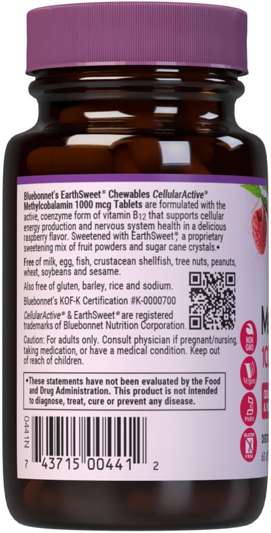 EarthSweet Methylcobalamin 1000 mcg Chewable Tablets - Raspberry Flavour - 60 Count - görsel 3