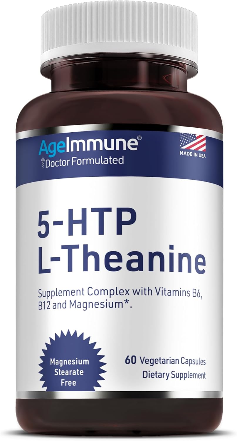5-HTP 100mg with L-Theanine 400mg - Stress Relief & Relaxation Support for Teens and Adults - görsel 1