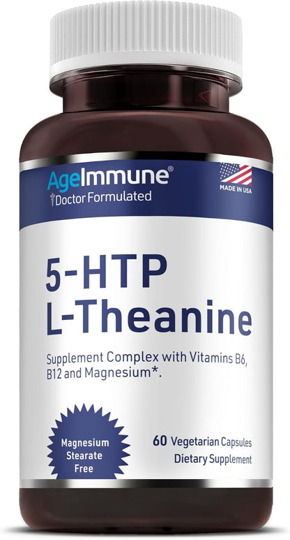 5-HTP 100mg with L-Theanine 400mg - Stress Relief & Relaxation Support for Teens and Adults