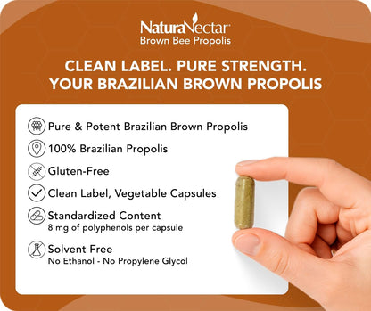 NaturaNectar Brown Bee Propolis – NSF Certified – 60 Capsules