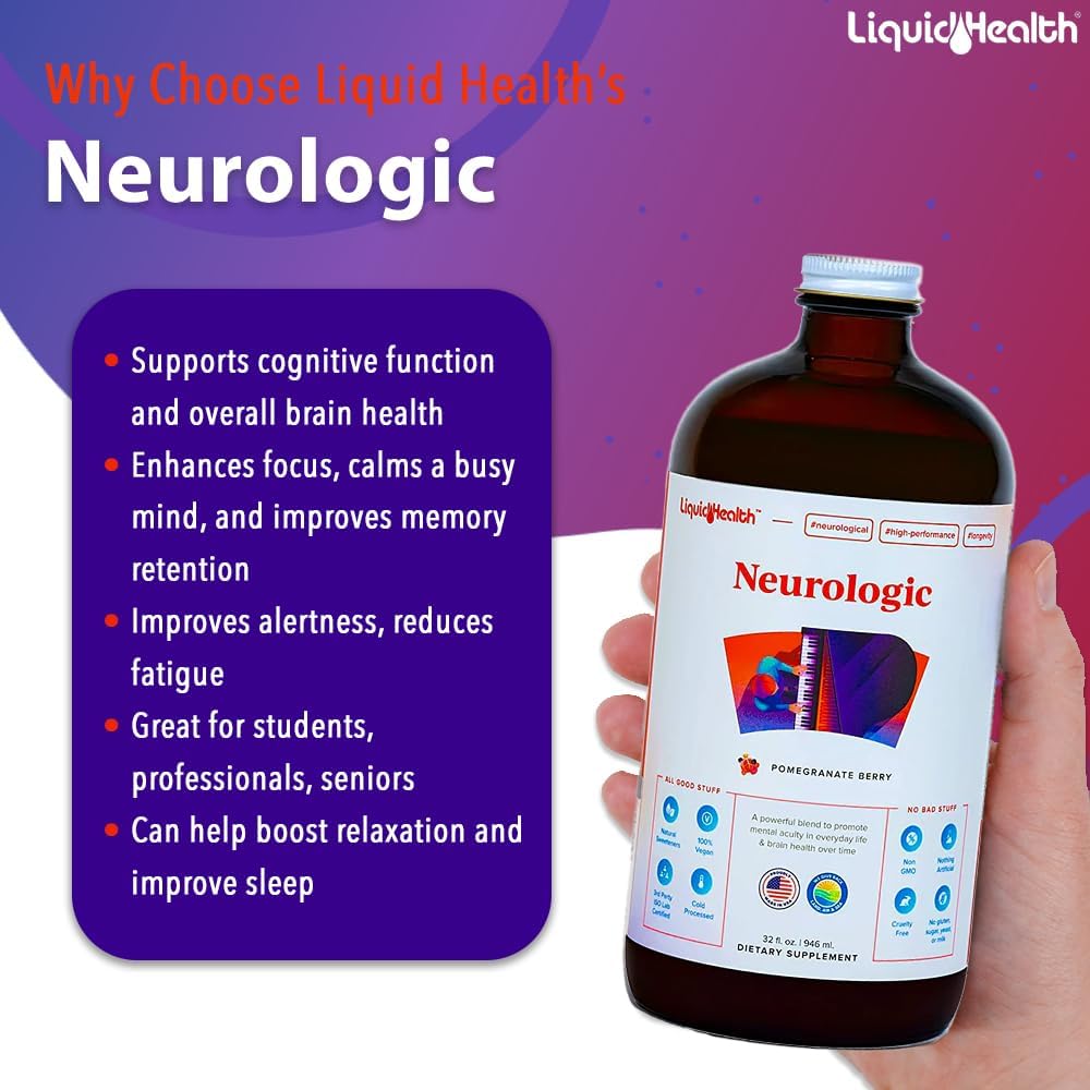 LIQUIDHEALTH Neurologic Focus Supplement - Brain Booster for Cognitive Function, Memory & Focus - 946 ml - görsel 3
