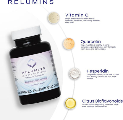 Relumins Advanced Vitamin C MAX Complex and Glutathione Booster Nutrient Capsules Set – Advanced Formula for Radiant Look, Enhanced Absorption, Food Supplement, 2-Piece Capsule Set