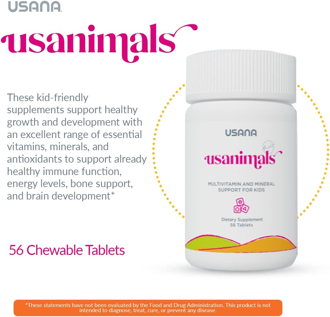 USANA Usanimals Multivitamin for Kids - Daily Chewable Tablets with Vitamins A, C, D, E, B6, B12, Zinc, Iron - Supports Immune & Bone Health - Essential Nutrients for Ages 2-12 - 56 Tablets - görsel 3