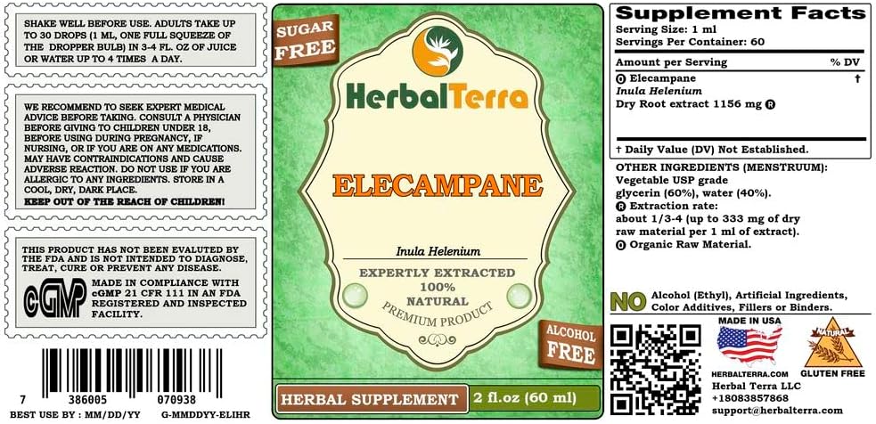 Herbal Terra LLC Elecampane (Inula Helenium) Glycerite, Alcohol-Free Liquid Extract, 2 oz - görsel 2